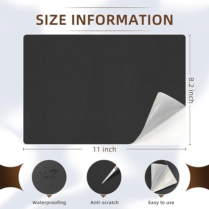 CHEIGHY 2pcs Leather Repair Kit Self Adhesive Leather Repair Patch for Furniture 8.2X11 inch Vinyl Repair Kit for Couches Car Seats Sofa Office Chair Belt Jackets (Black)