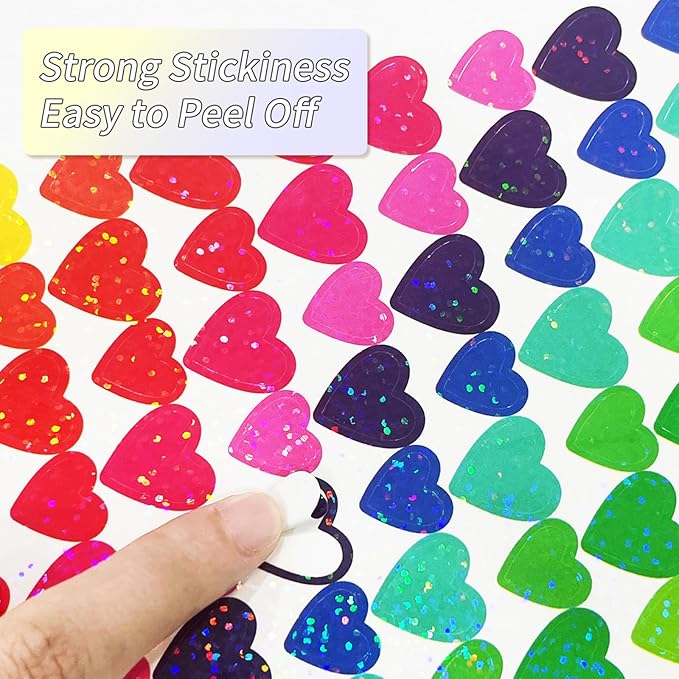 Shiny Heart Shaped Stickers,Self Adhesive for Scrapbooking/Kid DIY Arts Crafts/Reward Stickers Teachers Stickers(Multicolored)