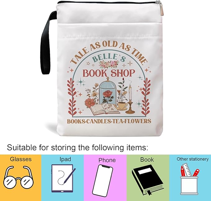 Tale As Old As Time Belle's Book Coffee Book Lover Book Sleeve, Book Covers with Zipper, Book Lovers, Book Pouch Kindle Protector, Gifts for Women Teacher Librarian Bookworm Bookish (White-A, Large)