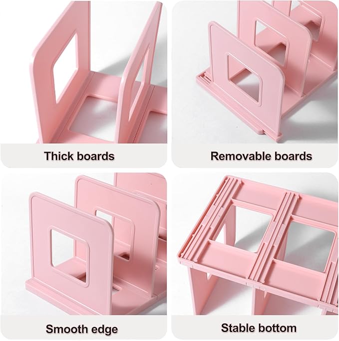 Lemical 4 Section Divider File Folder Holder Desk Book Organizer Desktop Bookshelf File Organizer Portable Plastic Kitchen Under Sink Organizer Pot Rack Handbag Sorter (Pink)