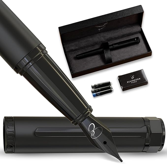 Luxury Fountain Pen Set- Fountain Pens for Writing - Smooth Fine Nib - Includes Refillable Ink Converter, 3 Ink Cartridges [Black & Blue], Gift Box - Elegant Calligraphy