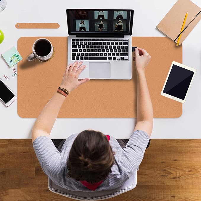 Boutilon Leather Desk Pad 35"x 17" Non-Slip Mouse Pad,Office Desk Mat,Waterprooft PU Leather Desk Blotter,Desk Pad Protector,Desk Writing Pad for Home Office Decor (L-Orange Pink,35"x 17")