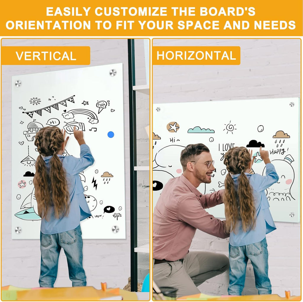 H-Qprobd Glass White Board for Wall Dry Erase Board 48" x 32" (2pcs) Magnetic Presentation Whiteboard for Home, Office and School