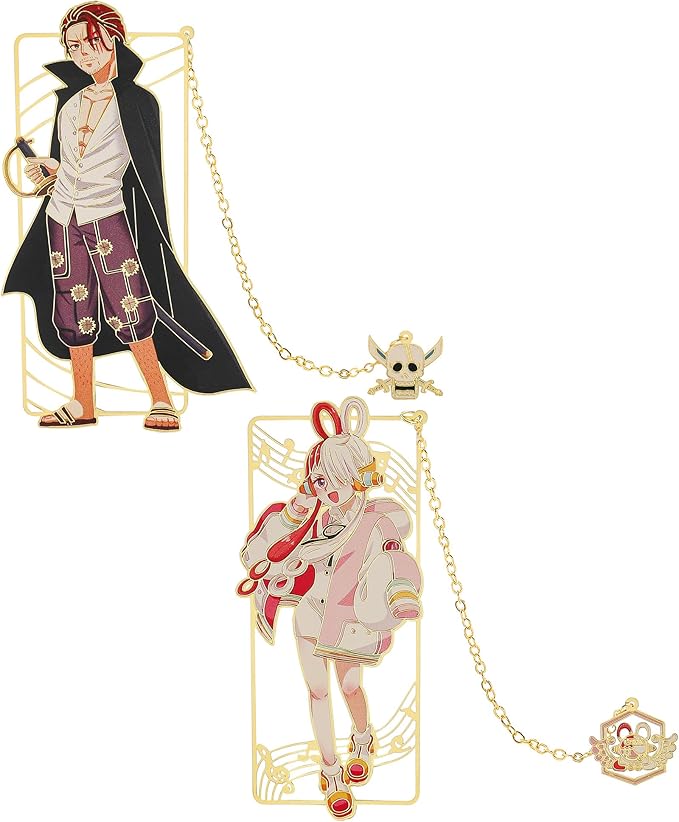 One Pieces Anime Luffy Shanks Uta Book Mark - Brass Metal Bookmark, Stationery School Supplies, Gift for Book Lover, Friends, Anime Fans Collection (Set-3)
