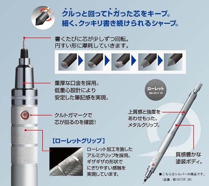 uni Core Keeps Sharp Mechanical Pencil, Gun Metallic (M510171P.43)