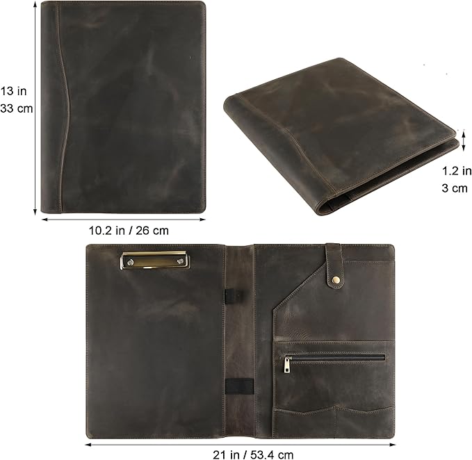 Personalized Leather Portfolio for Lefty, Engraved Leather Clipboard Portfolio Binder, Custom Leather Padfolio Leather Legal Portfolio, Christmas Gift for Him/Her (Clipboard, Grey-Custom)