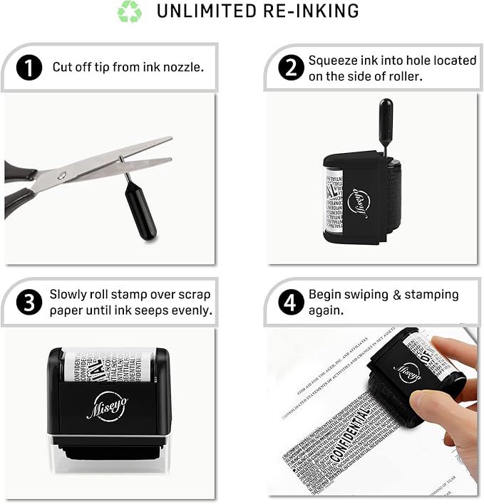 Miseyo Wide Roller Stamp Identity Theft Stamp 1.5 Inch Perfect for Privacy Protection - 3Pack Set (Black)