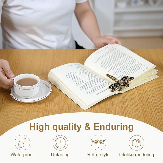 LOVME Metal Book Clips, Page Holder Journal Clips to Hold Journal Open While Reading and Free Your Hands, Metal Bookmark, Vintage Gifts for Book Lovers, Readers, Writers, Dragonfly Design