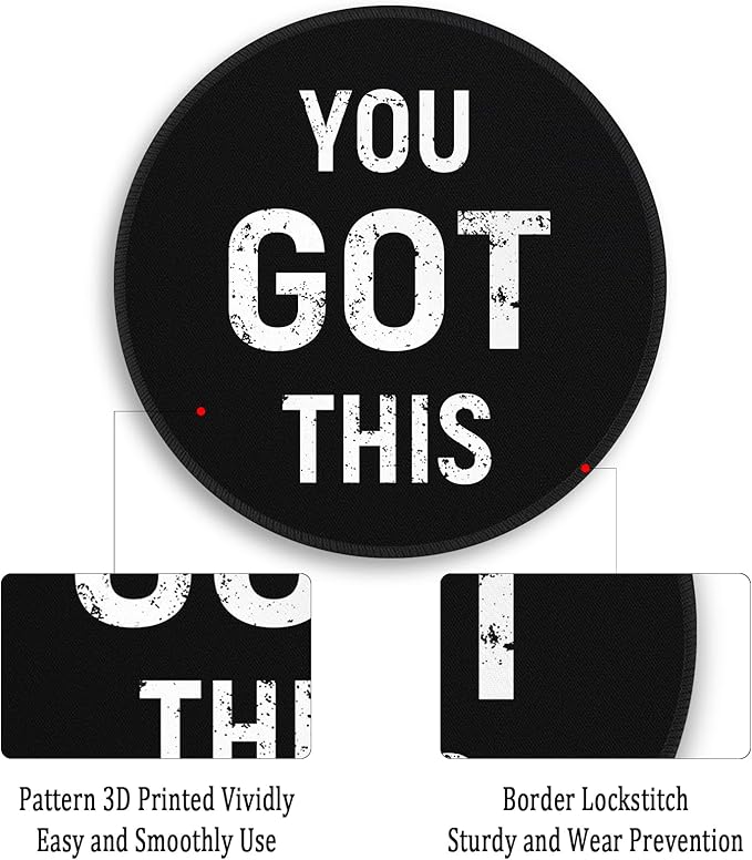 Gctriki Black Round Mouse Pad, Motivation Home Office Desk Black Decor for Men Women, Funny Computer Mouse Pads for Desk Laptop Gaming, Inspirational Office Gifts for Coworkers - You Got This