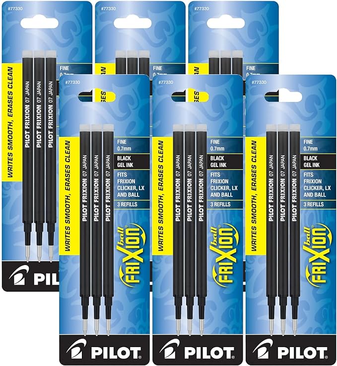 Pilot Gel Ink Refills for FriXion Erasable Gel Pen, Fine Point, Black Ink - Pack of 18 (77330)