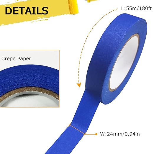 Painters Tape, Blue Tape, Masking Master Tape, Paint Tape for Multi-Purpose, Painting, Painter's, DIY Arts & Crafts (0.94in, 60.1yd x 3Rolls =180.3yd) Decoration Labeling No Residue, Easy Removal