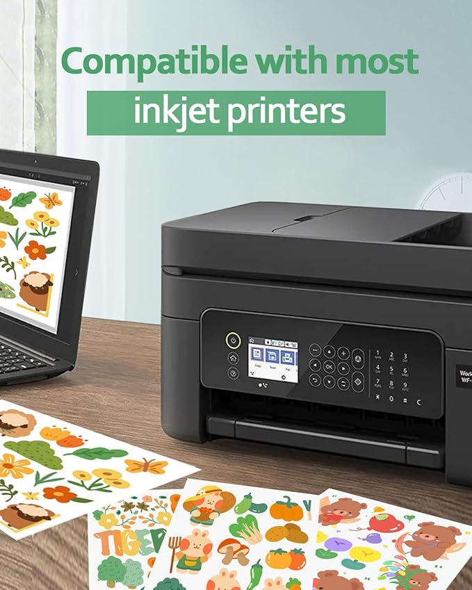 Gwybkq Glossy Printable Vinyl Sticker Paper for Inkjet Printer 25 Sheets 8.5"x11" Adhseive White Labels Decal Papers