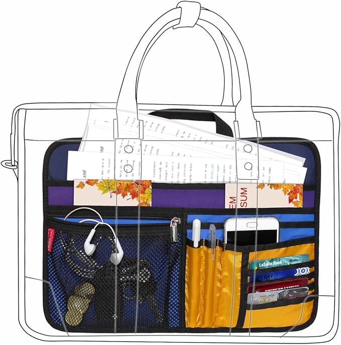Unisex Bag Briefcase Insert Organizer Office File Document Storage Organizer (L) (Navy)