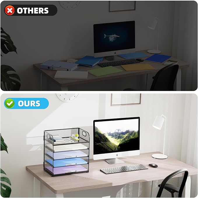 Marbrasse 5 Tier Paper Organizer Letter Tray, Mesh Desk File Organizer with Handle, Paper Sorter Desk Organizer for Home Office Supplies(Black)