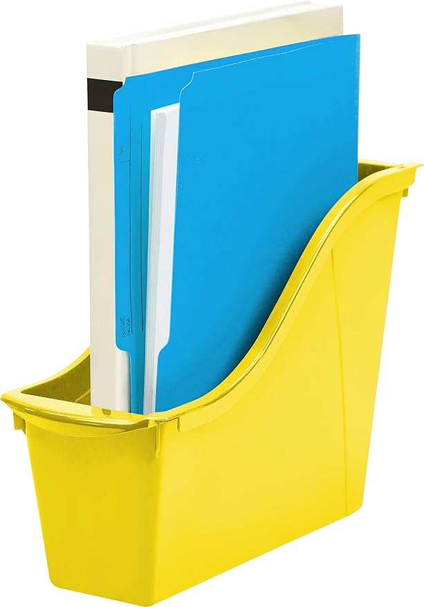Storex Small Book Bin – Interlocking Plastic Organizer for Home, Office and Classroom, STEM Yellow, 6-Pack (71112A06C)