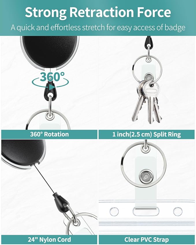 Uniclife 2 Pack Badge Holder Vertical Clear Plastic Case with Retractable Badge Reel Carabiner Clip Soft Waterproof Card Protector for IDs Credit Cards Proximity Cards Driver’s Licenses and Passes