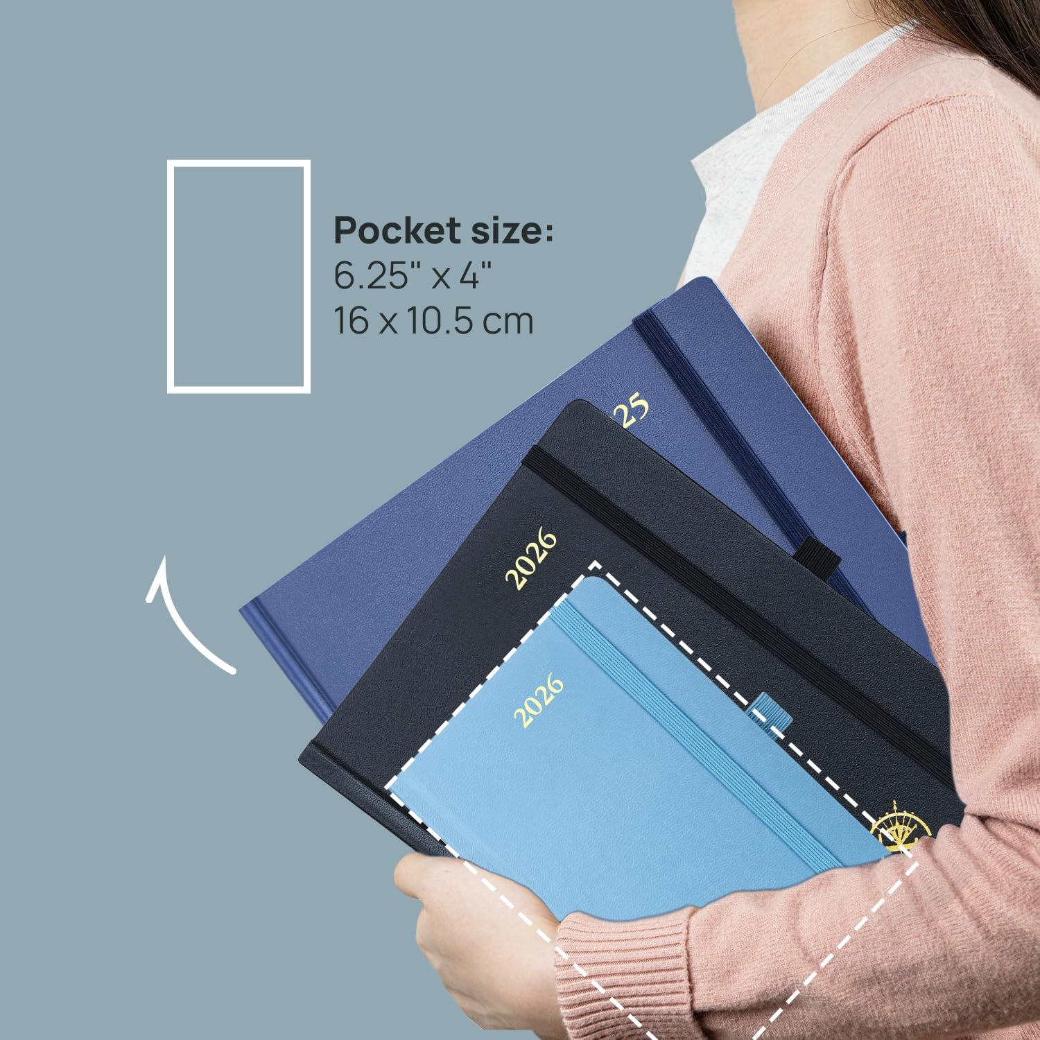 POPRUN 2026 Planner (Pocket Size 4''x 6.25'' Hardcover) - Small Calendar for Purse with Hourly Schedule & Vertical Weekly Layout, Monthly Calendars, 100 GSM - Burgundy