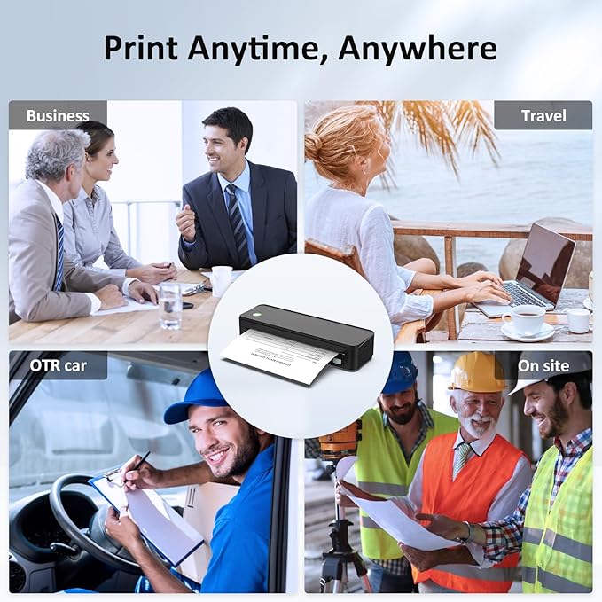 Inkless Portable Printer for Travel, Wireless Thermal Printer Supports 8.5 x 11 Inch US Letter Size, Bluetooth Machine Includes Carry Case and 3 Rolls of Thermal Paper Kit, Black