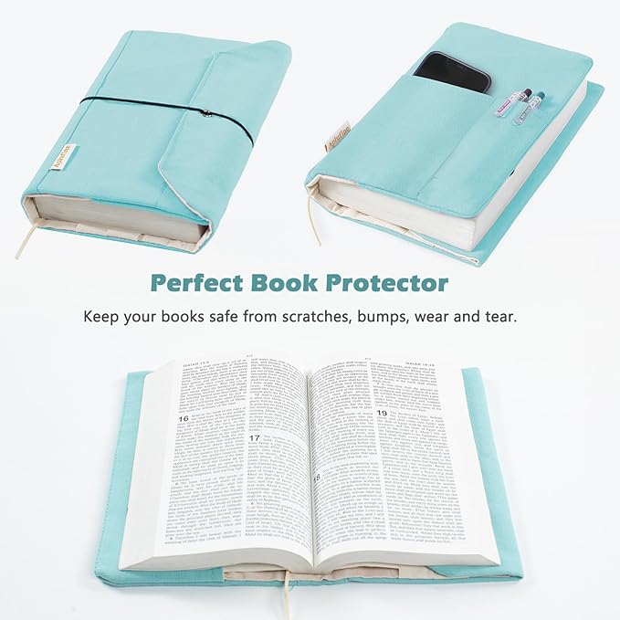 Canvas Book Covers, Washable Book Protector, Book Cover for Paperback Novels, Adjustable Book Cover for Hardcover with Pockets for Pen, Soft Cover Books, Book Lovers Gifts