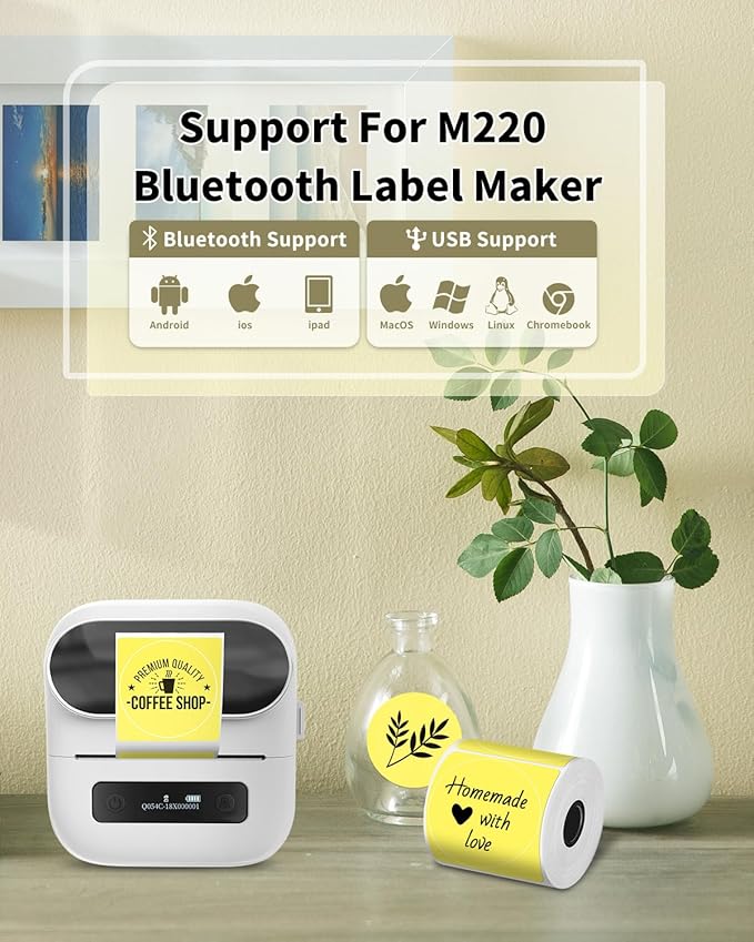 Phomemo Circle Sticker Label Compatible with M110/M100/M220/M250/M120/M150/M200 Label Maker, Round Thermal Label, 1.96" x 1.96"(50x50 mm), Black on Yellow