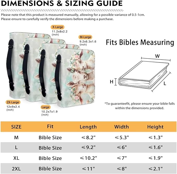 Lotusorchid Flowers Goat Printed Bible Cover for Women, Large Bible Cover for Women PU Leather Bible Case Bible Carrying Case Bible Covers Church Bag Bible Protective with Handle and Zippered Pocket