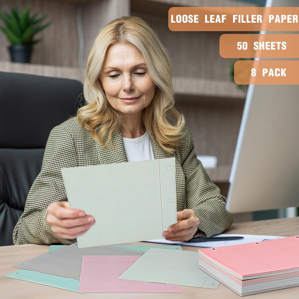 PerKoop 400 Sheets Colored Loose Leaf Paper 8.5" x 11" college ruled Lined 3 Hole Punched notebook Filler Paper for 3 Ring Binders Office School Supplies (Bohemian Color)