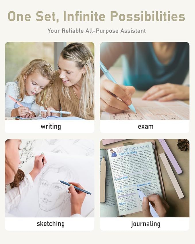 Four Candies 39 PCS Aesthetic School Supplies with Cute Pen Case, 12 Pastel Highlighters, 5 Black Ink Gel Pens, 6 Mechanical Pencils Set 0.5 & 0.7mm for Students Stationary College Essentials (Purple)