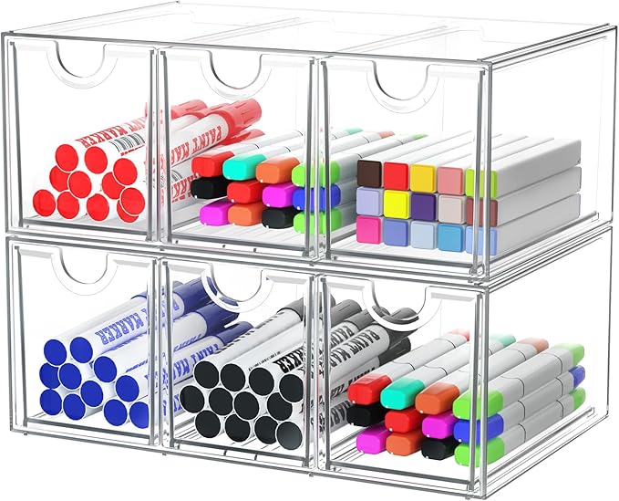 Acrylic Makeup Organizer with 6 Drawers, Bathroom Counter Organizer, Acrylic Organizers, Desk Organizer, Office Supplies, Storage Drawers for Cosmetic, Pencil, Coffee, etc
