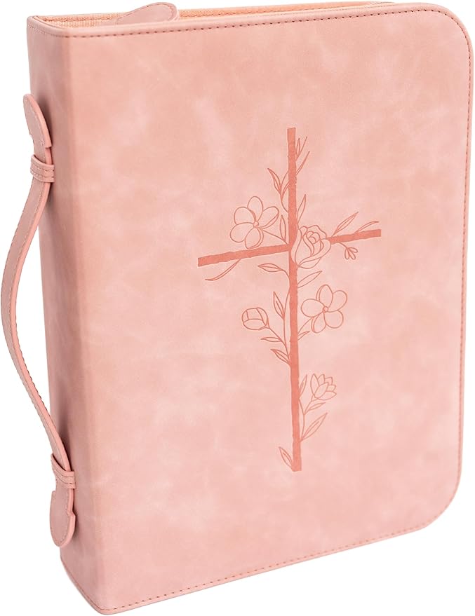 Pink Bible Cover Case for Women - PU Leather Bible Covers for Women – Pink Bible Case for Girls - Minimalist Design Debossed Bible Case, Large Bible Covers for Women – Bible Accessories (Pink)