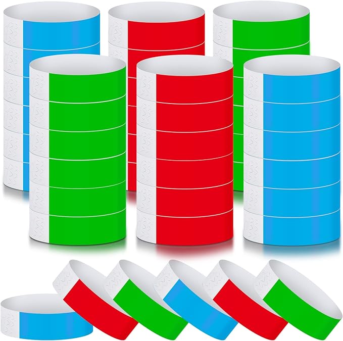 Epakh 600 Pcs Paper Wristbands Neon Wrist Bands Waterproof Handbands for Events Lightweight Concert Wristbands Neon Colored Adhesive Wrist Band for Party