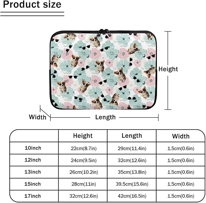 Corgi Dog Printed Computer Bags for Laptops for Women Men, Shockproof 17 Inch Laptop Case Bag Floral Print Messenger Bag with Zipper, Laptop Case Computer Carrying Cover Easy to Carry
