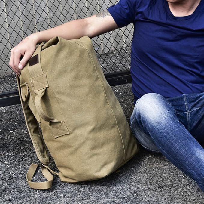 Military Duffel Bag Top Load Double Strap Canvas Backpack Army Travel b