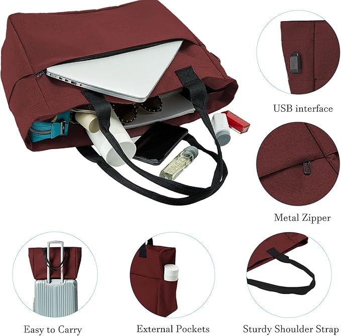 Tote Bag for Women Large Work Bags Laptop 15.6-17 Inch Handbag Purse Book Bag with Zipper for Nurse Teacher School, Red