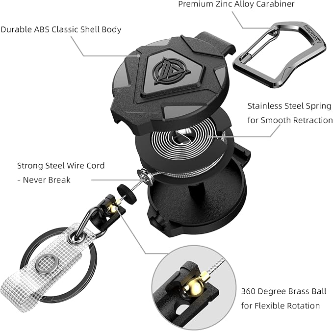 Oaridey 2 Pack Retractable Keychain Heavy Duty, Badge Reels Retractable, Tactical ID Badge Holder with Upgraded Zinc Alloy Carabiner, 31.5'' Coated Steel Cord, Bearing 8.0 oz