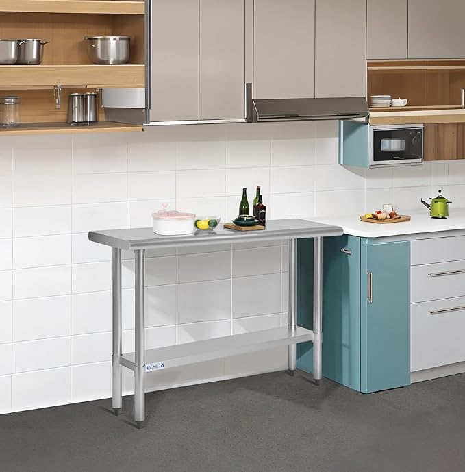Hally Stainless Steel Table for Prep & Work 18 x 36 Inches, NSF Commercial Heavy Duty Table with Undershelf and Galvanized Legs for Restaurant, Home and Hotel