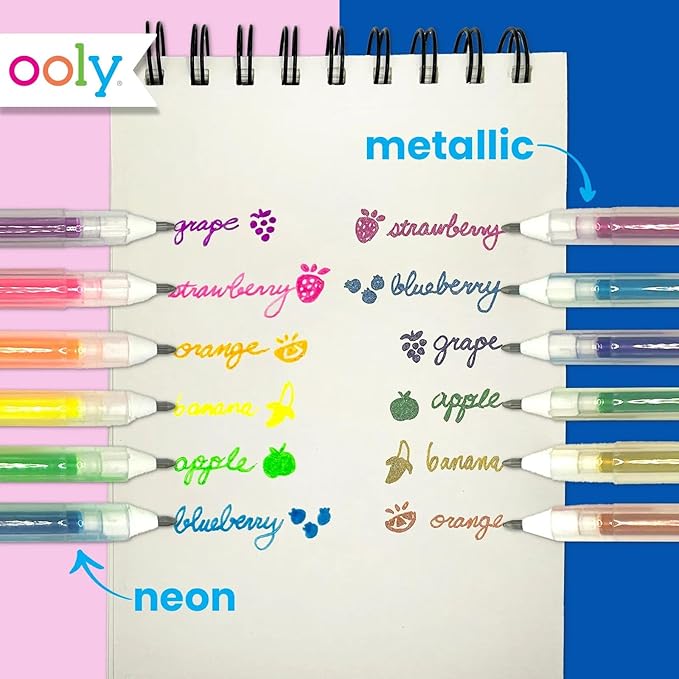 Ooly Yummy Yummy Scented Gel Pen Bundle of 12 Pens, Easter Activities for Kids, Includes Scented 6 Neon and 6 Metallic Gel Pens, 1.00mm NIB Great Art & Stationery Supplies