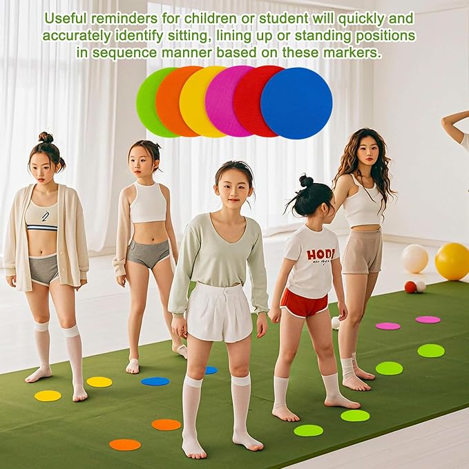 Sukh 28 Pcs Carpet Spot Markers - Carpet Spots for Classroom Carpet Floor 4 Inch Circle Dots Markers 7 Colors Floor Dot for Decoration Elementary Teachers Student Kindergarten Yoga Standing