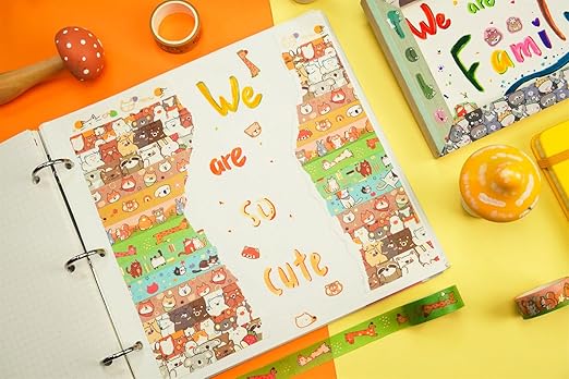 YUBBAEX 20 Rolls Cute Animals Washi Tape Set Gold Silver Foil Masking Cartoon Pets Decorative Tapes