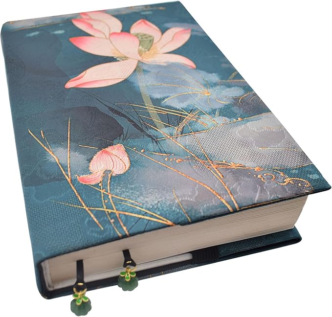 BLBMH A5 Book Cover for Paperbacks- Adjustable Fabric Book Sleeve Cover Protector Fit for 5.5x8.3 inch Hardcover Softcover Book Novels Notebook Novels - Lotus