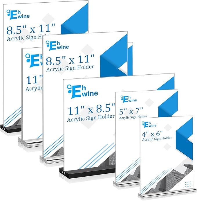 EHWINE 10 Pack Acrylic Sign Holder 4x6, Double-Sided Stand up Table Top Sign Holders, Clear Acrylic Picture Frame Paper Holder Display Stand for Office Business Store Wedding Party