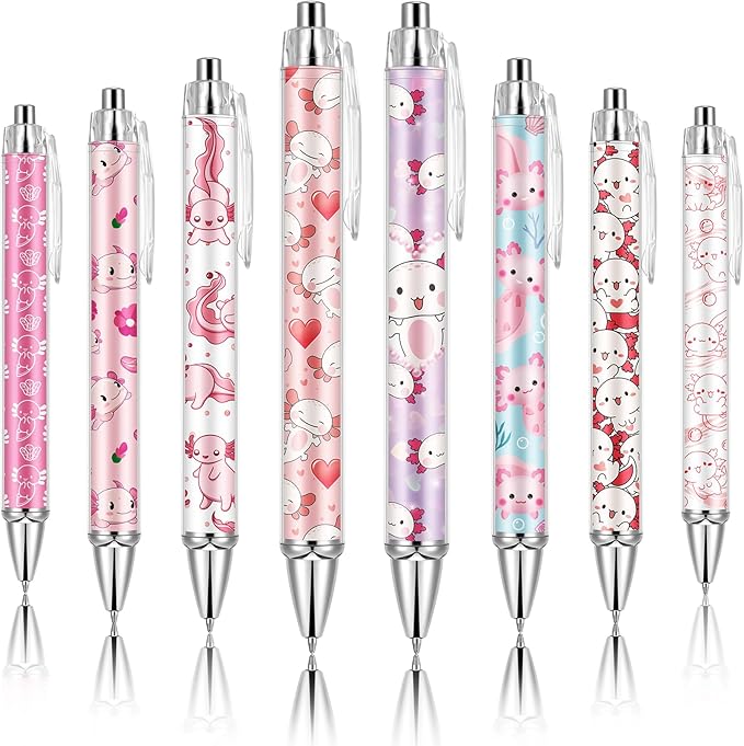 Ireer 8 Pcs Ballpoint Pens for Women 1.00 mm Cute Black Ink Fancy Pens Fine Point Smooth Writing for Journaling Aesthetic Office Supplies(Axolotl)