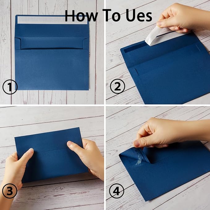 Wishop 50 Pack Self-Adhesive Envelopes with Fold Cards for Wedding Invitations, Greeting Cards, Baby Shower, Letter Mailing (Navy Blue, 5x7)