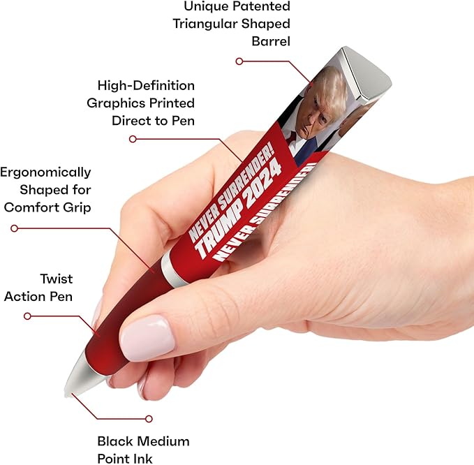Trump Never Surrender Ballpoint Pen, MAGA, Trump Merchandise Donald Trump Gifts for Men & Women, Make America Great Again Donald Trump Never Surrender Pen - Imprinted In The USA (3-Sided Pen)