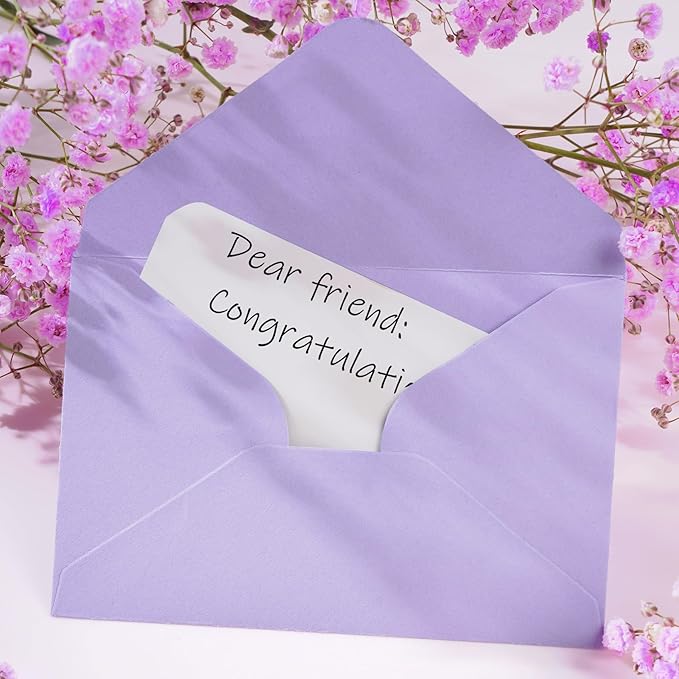 jiebor 100 Sets Small Envelopes with Small Blank Gift Business Card Wedding Invitation Pocket Envelopes for Graduations Wedding Shower Holiday 4.37 x 2.91 Inch Purple