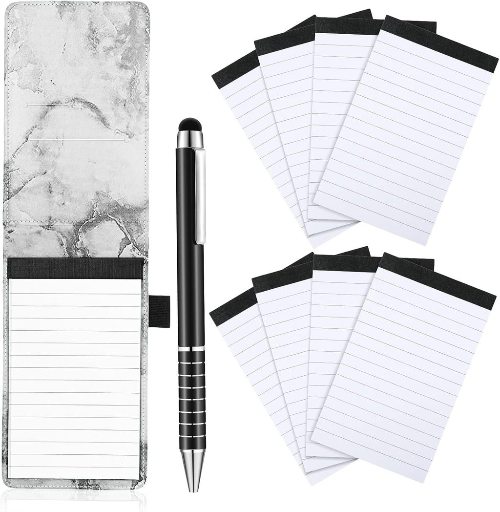 Outus 10 Pcs Pocket Notebook with Pen Set Included Mini Pocket Notepad Holder with 50 Lined Sheets, Metal Pen, 8 Pcs 3 x 5 Inch Memo Book Refills, 30 Lined Paper Per Note Pad (Marble Color)