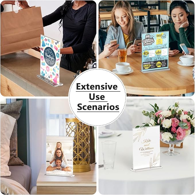 MaxGear Acrylic Sign Holder 8.5x11 Inches 2 Pack, Double Sided Clear Display Stand Table Top Sign Paper Holder, Vertical Menu Flyer Holder, Plastic Sign Frame for Stores, Restaurants, Hotels, Office