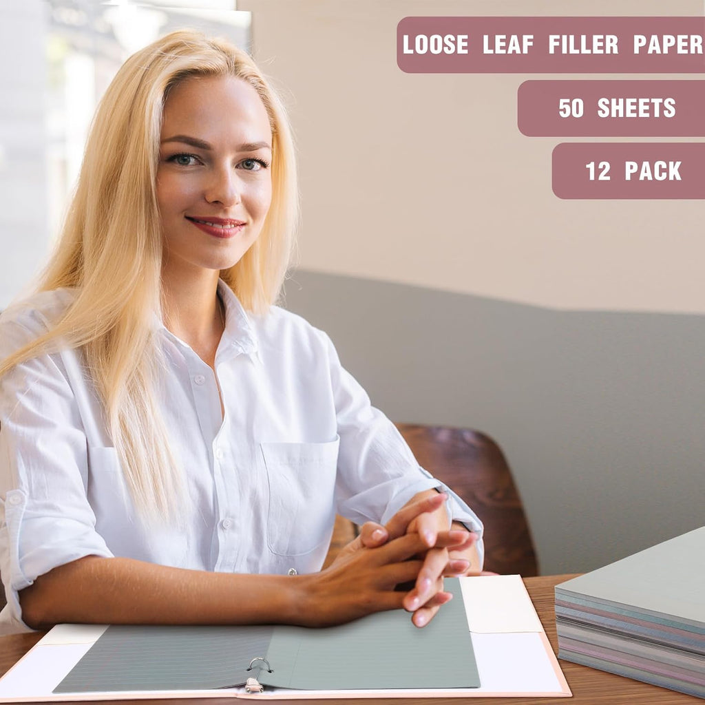 PerKoop 600 Sheets Colored Loose Leaf Paper 8.5" x 11" college ruled Lined 3 Hole Punched notebook Filler Paper for 3 Ring Binders Office School Supplies (Sweet Color)