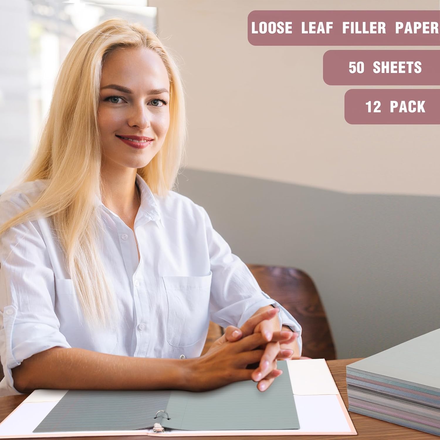 PerKoop 600 Sheets Colored Loose Leaf Paper 8.5" x 11" college ruled Lined 3 Hole Punched notebook Filler Paper for 3 Ring Binders Office School Supplies (Sweet Color)