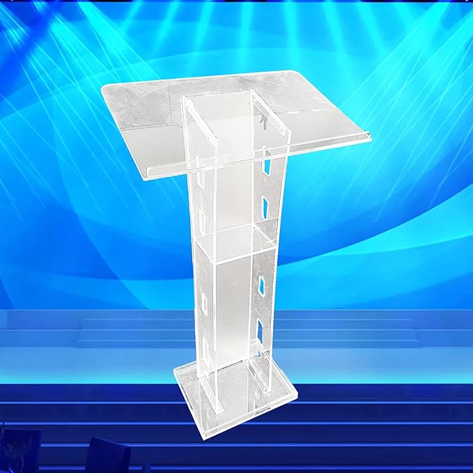 Mobile Detachable Acrylic Transparent Curved Podium for Speeches, Opening Ceremonies, Celebrations and Other Occasions,Countertop Size 60x40cm,Easy Assembly Required