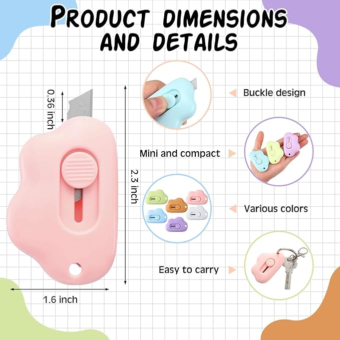 WILLBOND 36 Pcs Scissor Bulk Multipurpose Scissor Mini Retractable Utility Knife Cloud Flower Pocket Box Cutter All Purpose Scissor for Office Home School Sewing Fabric Craft Supply
